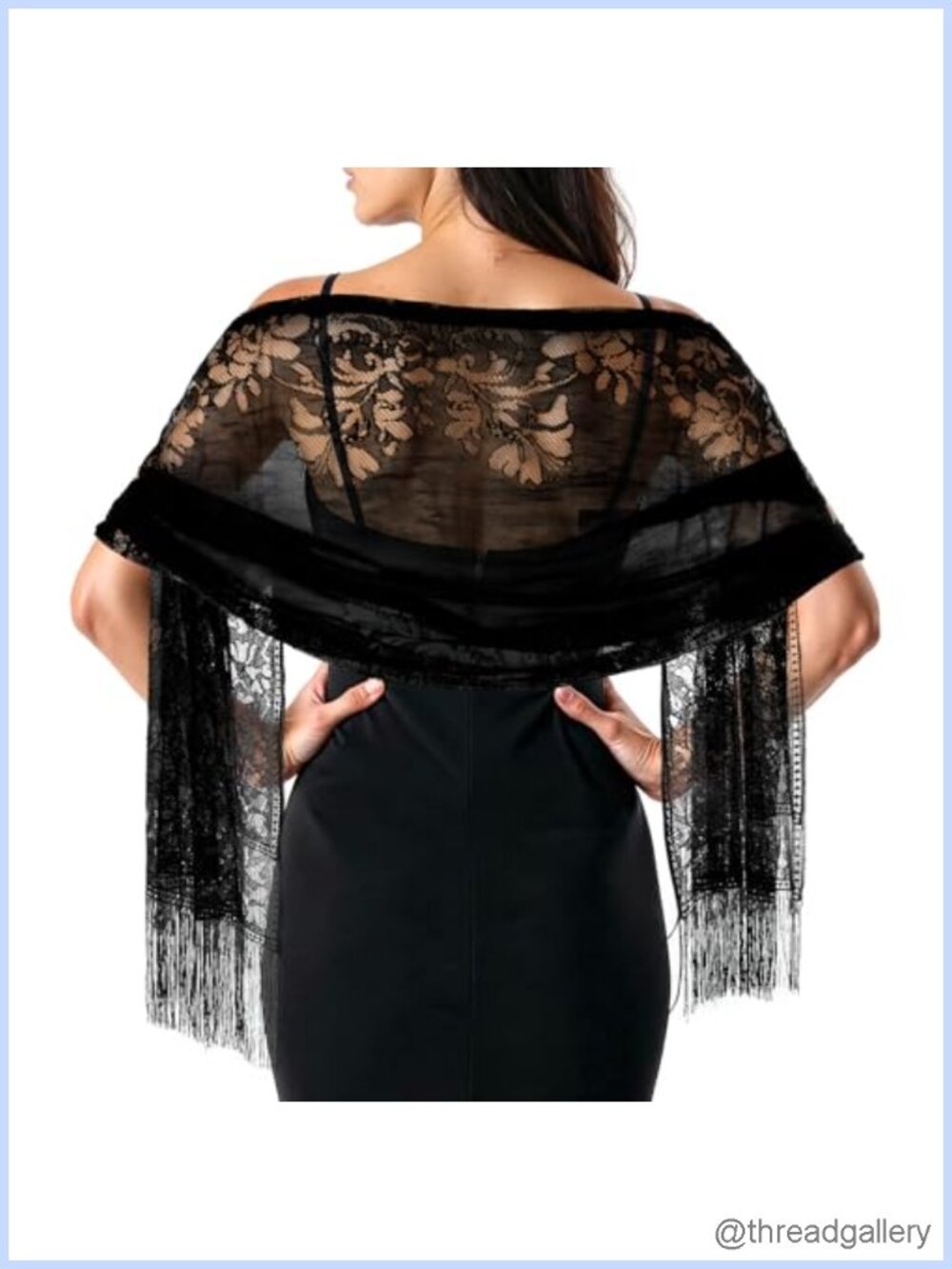 Floral Lace Shawl Wrap with Tassels Evening Wedding Scarf